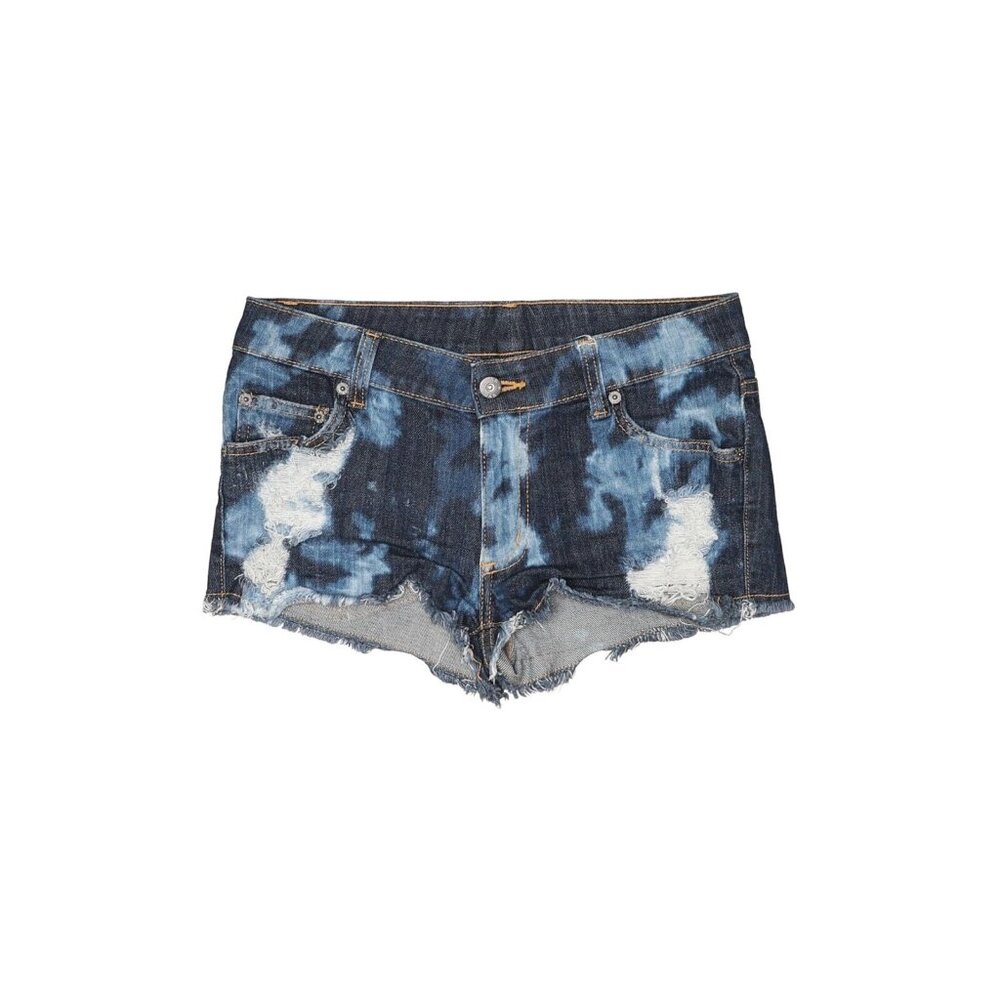 EUC Carmar Tie Dye Distressed Denim 26 Shorts Blue White Bleach Cutoffs Booty
